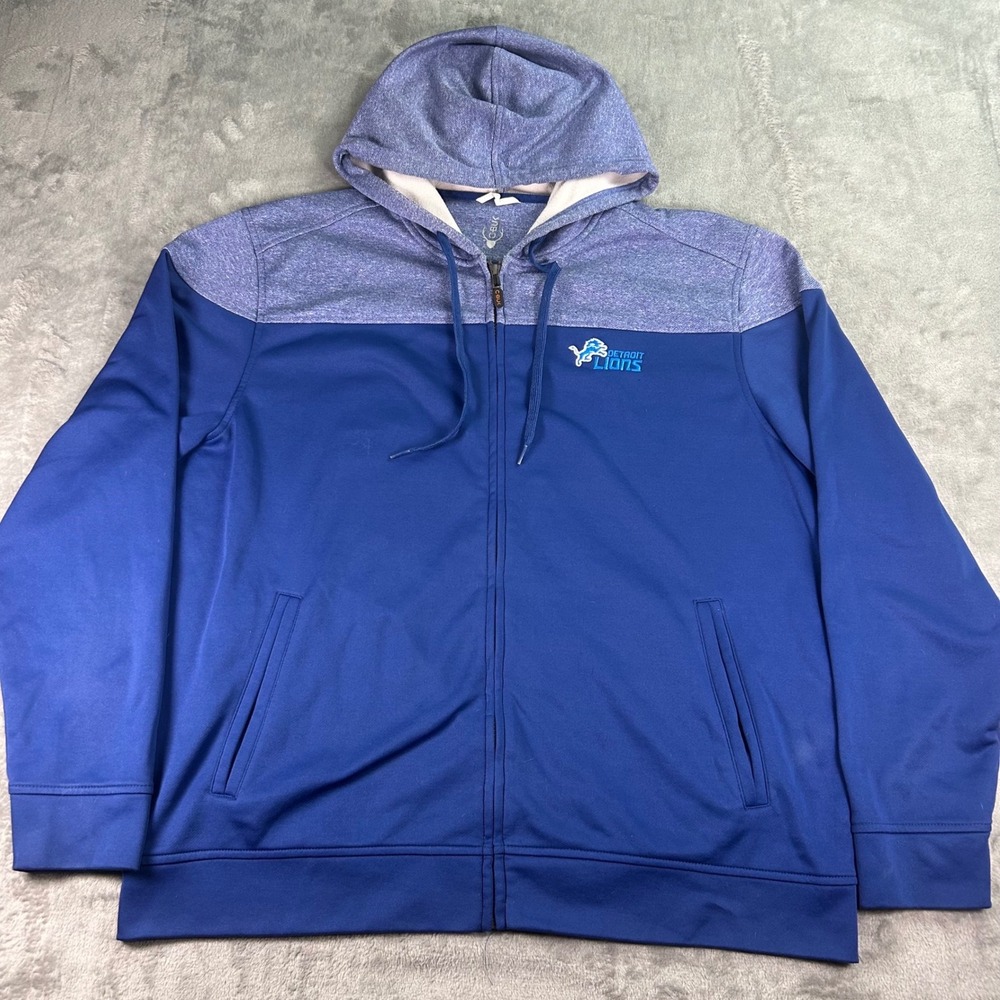 Cutter & Buck Detroit Lions Full Zip Hoodie Blue Heathered Sweatshirt Mens XL